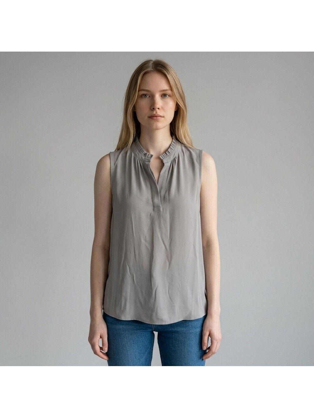 Calvin Klein Blouse Women L Large Gray V-Neck Sleeveless Wide Strap Casual